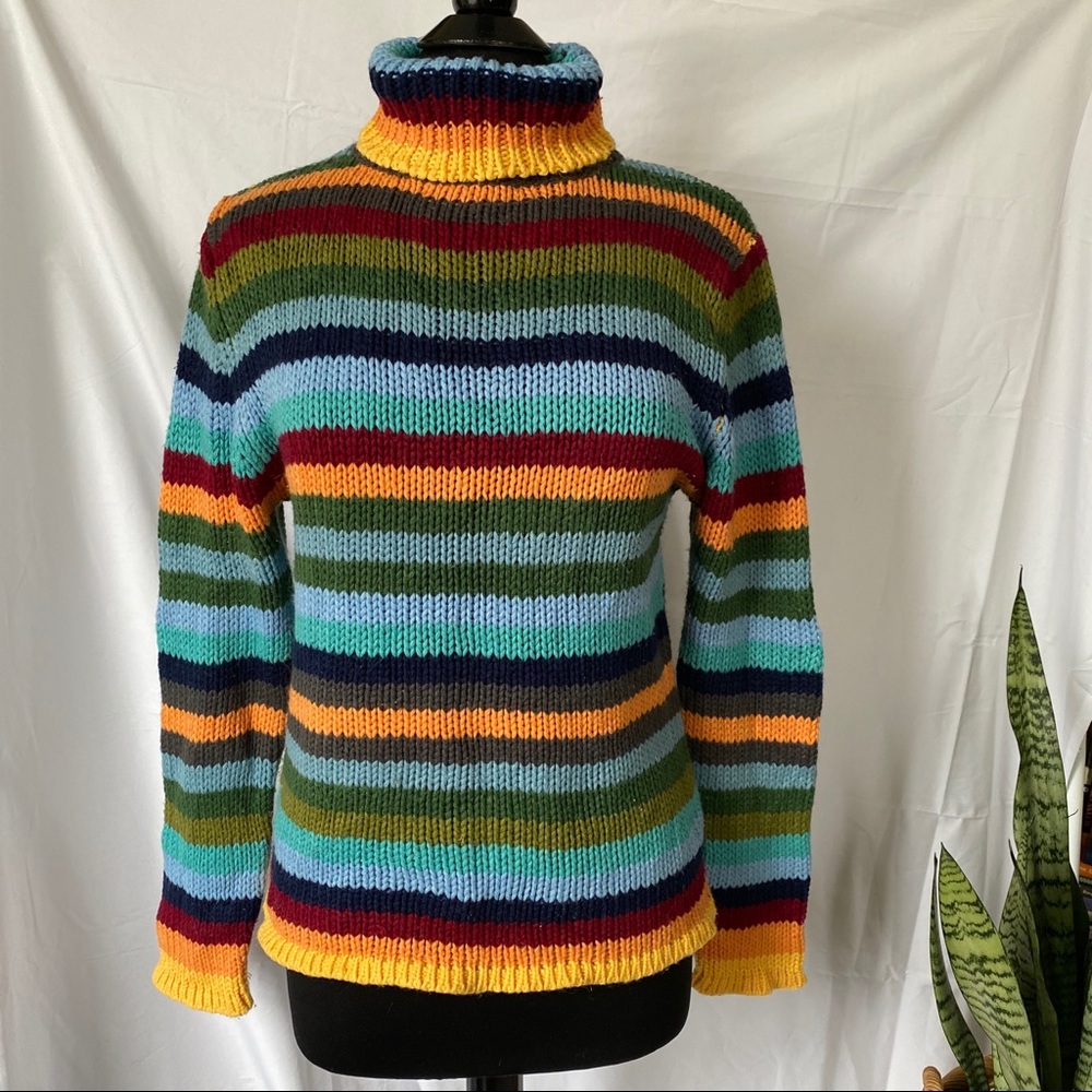 Vintage rainbow striped chunky knit sweater medium
